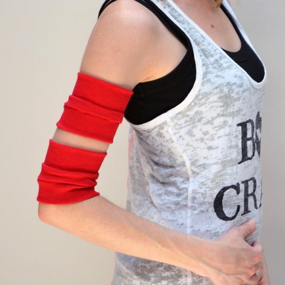 Cotton Arm Bands Red Rollerderby Cuffs Costume Gloves Wraps Bicep Ninja Cosplay - Picture 1 of 2